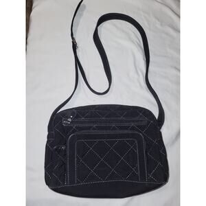 VERA BRADLEY ALL IN ONE BLACK CROSSBODY QUILTED HANDBAG, MEDIUM